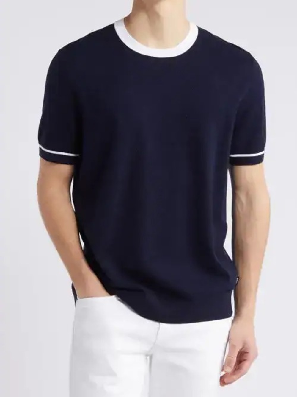 BOSS Navy Short-Sleeve Knit with White Trim - Picture 6 of 6